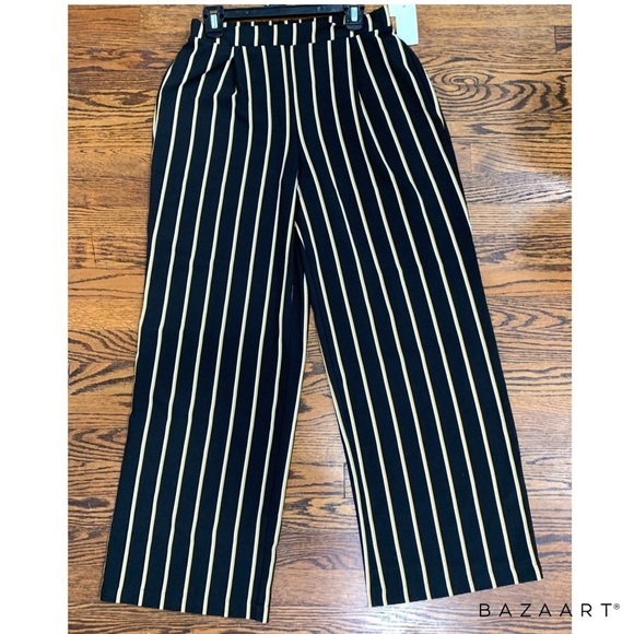 Ultra Flirt Womens Shadow Striped Wide Leg Pant Black Sz: Large - Picture 2 of 5